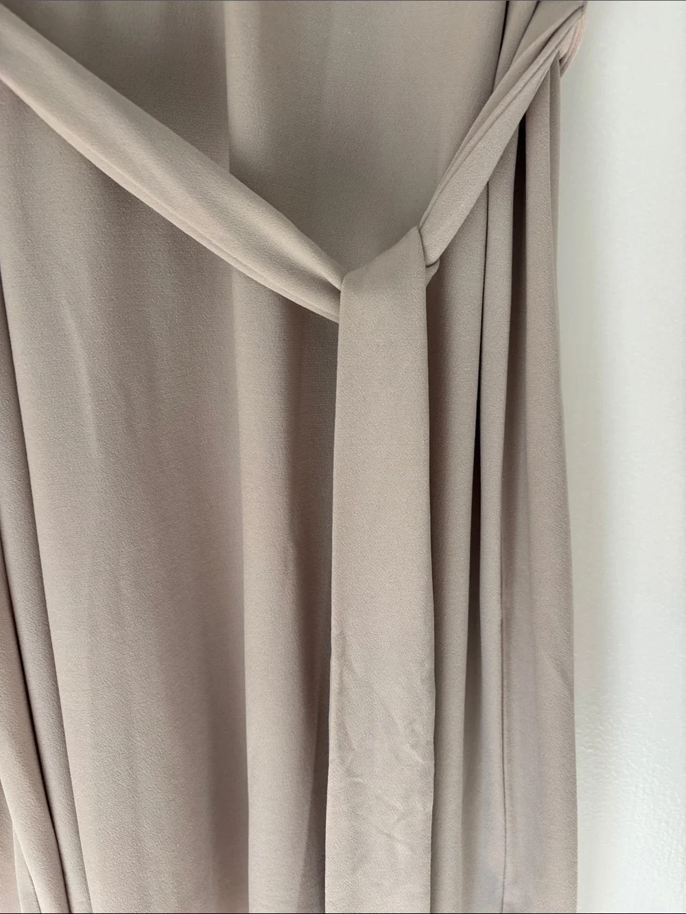 Michael Kors Long-Sleeve V-Neck Belted Dress in Light Taupe